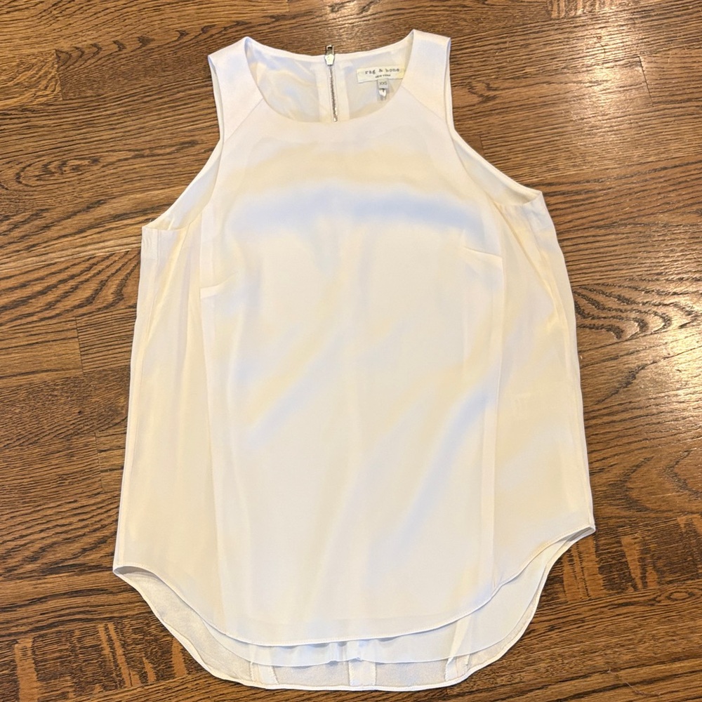 Rag & Bone off White Sleeveless Shell Top, XXS, 95% silk